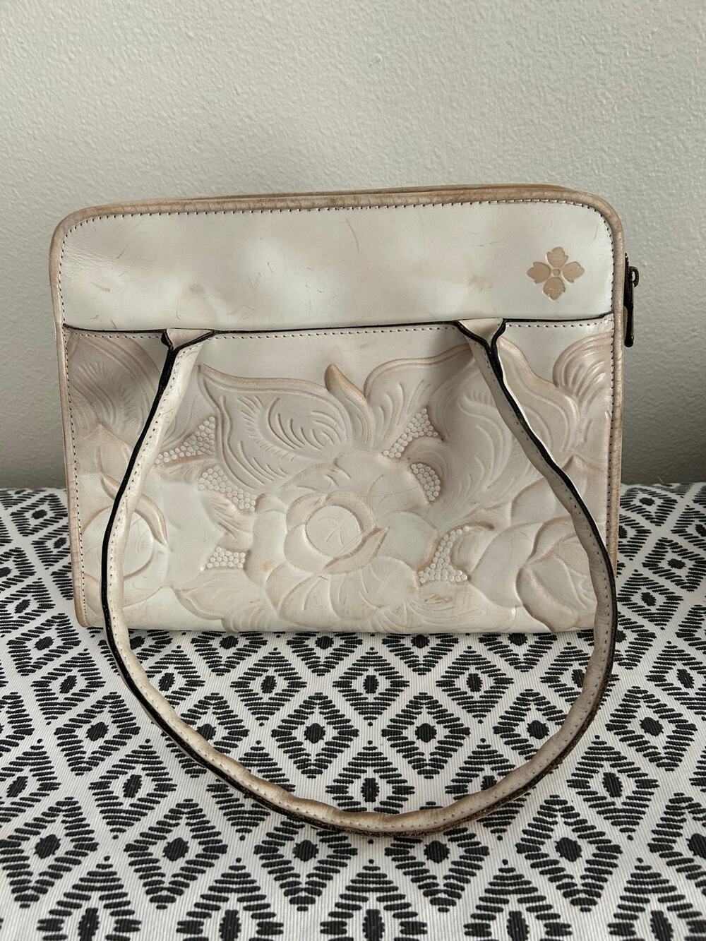 PATRICIA NASH PARIS SATCHEL PURSE FLORAL-TOOLED LEATHER
